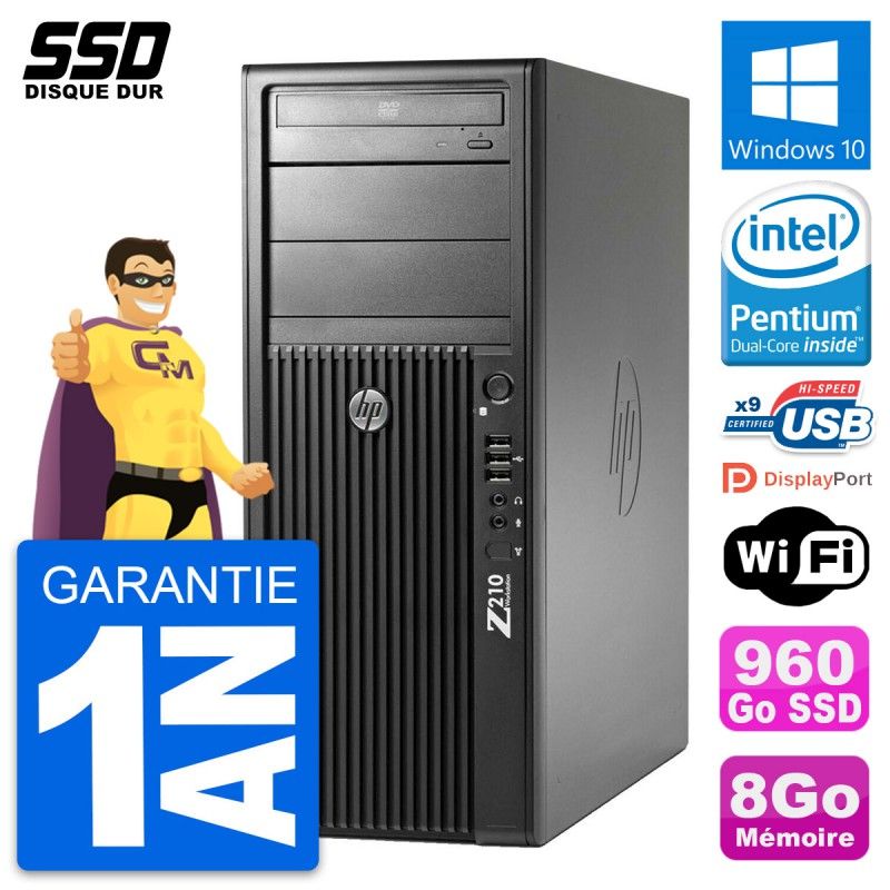 Estación de trabajo HP Z210 PC - Procesador Intel Pentium G630, 8GB RAM, 960GB SSD, Windows 10, Wifi