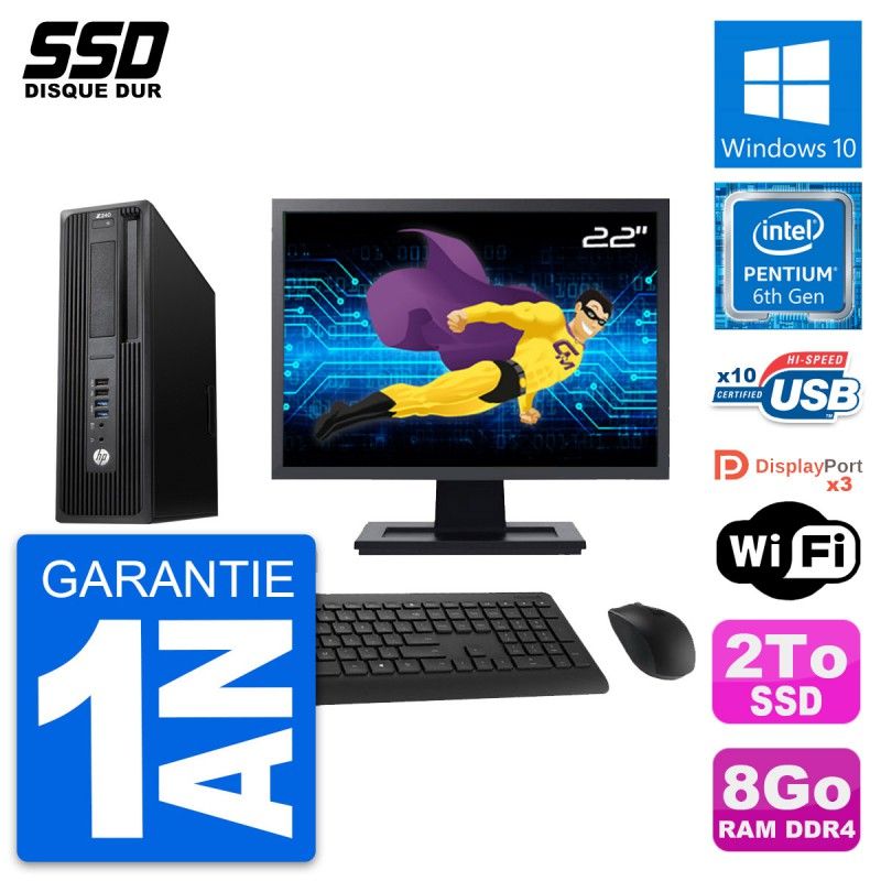 HP WorkStation Z240 SFF Computer - 22" Screen, Intel Pentium G4400, 8GB RAM, 2TB SSD, Windows 10, Wifi