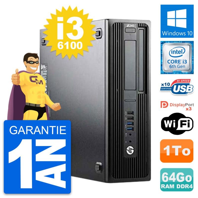 HP WorkStation Z240 SFF - Intel Core i3-6100, 64GB RAM, 1TB HDD, Windows 10, WiFi