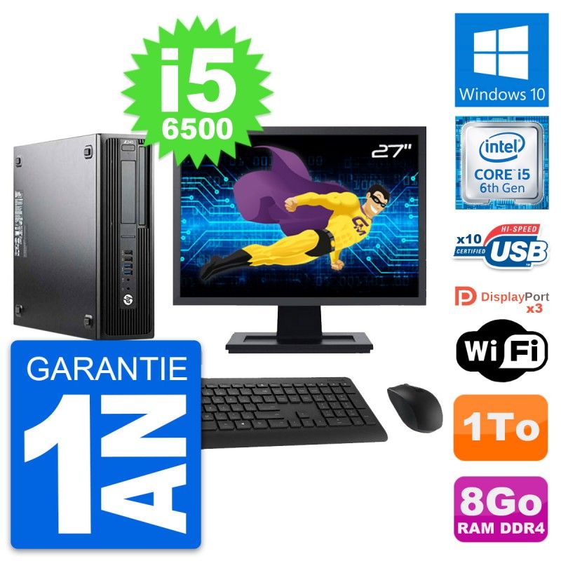 HP WorkStation Z240 SFF Computer - 27" Screen, i5-6500, 8GB RAM, 1TB Disk, Windows 10, Wifi
