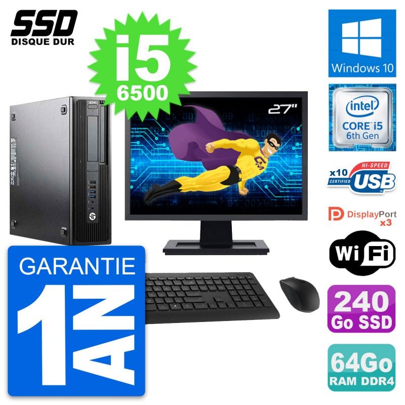 HP WorkStation Z240 SFF Computer - 27" Screen, i5-6500, 64GB RAM, 240GB SSD, Windows 10, Wifi