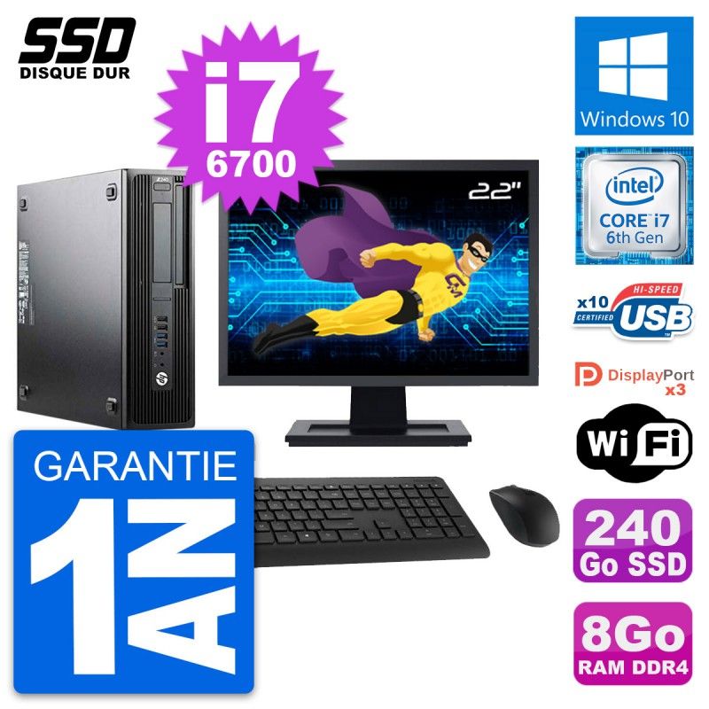 HP WorkStation Z240 SFF Computer - 22" Screen, i7-6700, 8GB RAM, 240GB SSD, Windows 10, WiFi