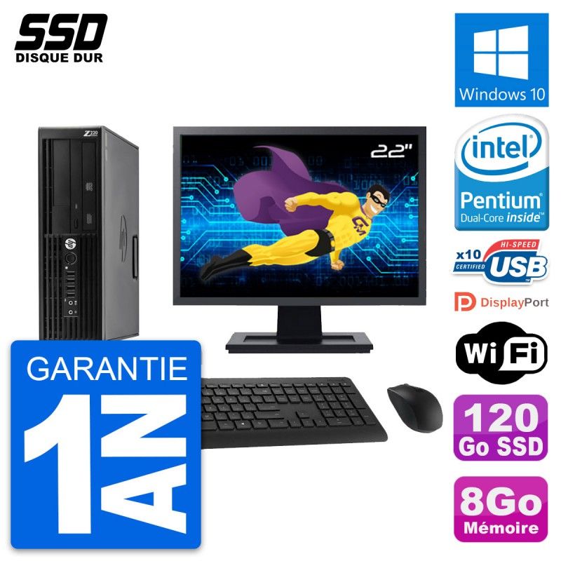 HP WorkStation Z220 SFF Computer - 8GB RAM, 120GB SSD, 22" Screen, Windows 10