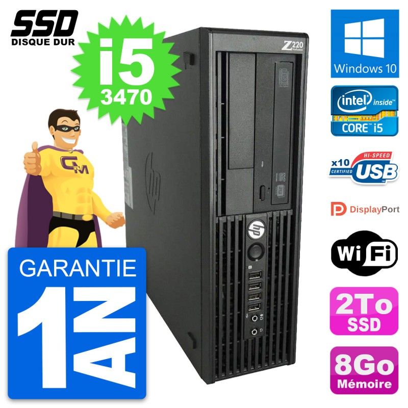 HP WorkStation Z220 SFF - Intel Core i5-3470, 8GB RAM, 2TB SSD, Windows 10, WiFi