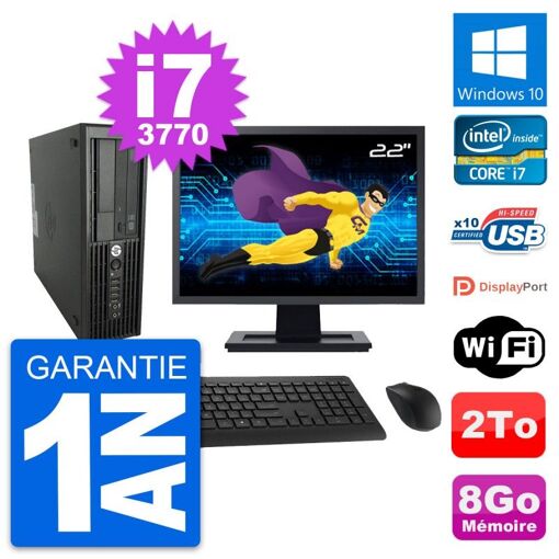 HP WorkStation Z220 SFF Desktop Computer - 22" Screen, i7-3770, 8GB RAM, 2TB HDD, Windows 10, WiFi