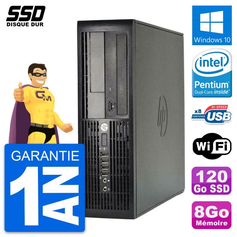Ordinateur de bureau HP Compaq Pro 4300 SFF - Processeur Intel Pentium Dual-Core G2020, 8 Go de RAM, 120 Go SSD, Windows 10, WiFi