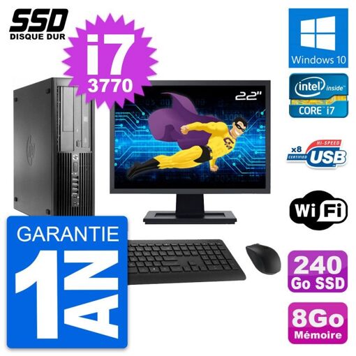 HP Pro 4300 SFF Desktop PC | 22" Screen | Intel i7-3770 | 8GB RAM | 240GB SSD | Windows 10 | Wifi