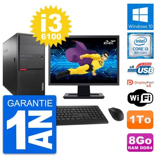 Ordenador de sobremesa Lenovo ThinkCentre M800, pantalla de 22', procesador Intel i3-6100, 8 GB de RAM, 1 TB HDD, Windows 10