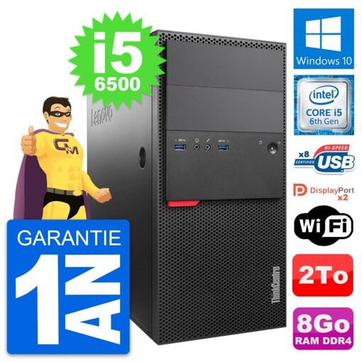 Computadora de escritorio Lenovo ThinkCentre M800 - Procesador Intel i5-6500, 8GB de RAM, 2TB de almacenamiento, Windows 10, WiFi