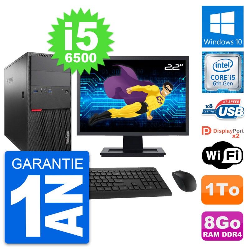 Lenovo M800 Desktop PC - 22" Screen, Intel i5-6500, 8GB RAM, 1TB Storage, Windows 10, WiFi