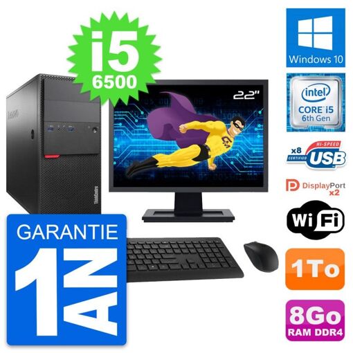 PC de escritorio Lenovo M800 - Pantalla de 22', Intel i5-6500, 8 GB de RAM, 1 TB de almacenamiento, Windows 10, WiFi