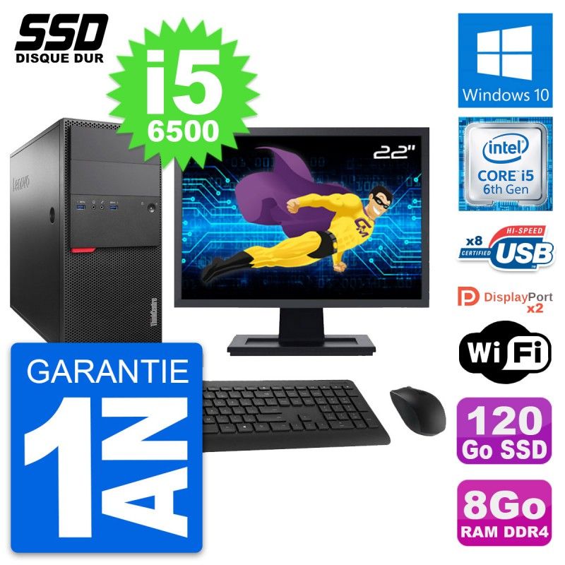 Lenovo M800 Desktop PC - 22" Screen, Intel i5-6500, 8GB RAM, 120GB SSD, Windows 10, Wifi