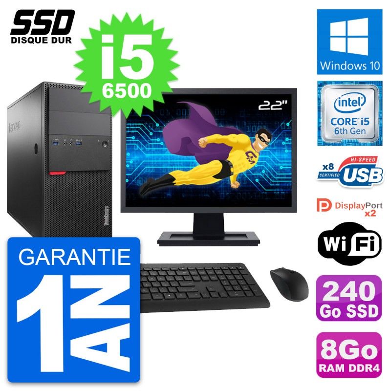 Lenovo M800 Desktop PC - 22" Screen, Intel i5-6500, 8GB RAM, 240GB SSD, Windows 10, WiFi