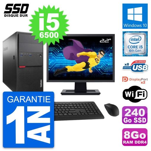 PC de escritorio Lenovo M800 - Pantalla de 22'', Intel i5-6500, 8GB de RAM, 240GB SSD, Windows 10, WiFi
