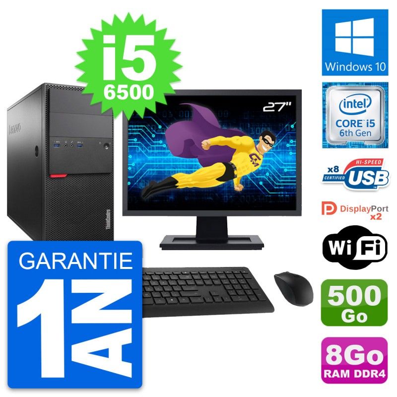 Lenovo ThinkCentre M800 Desktop PC - 27" Screen, Intel i5-6500, 8GB RAM, 500GB Disk, Windows 10, WiFi