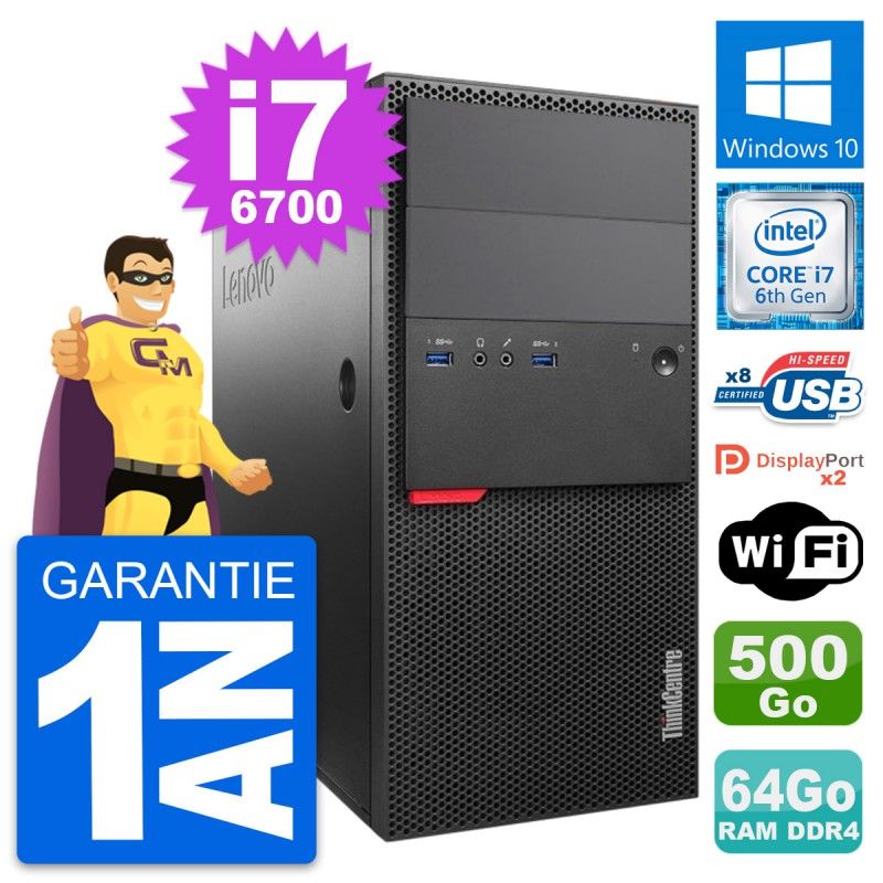 Lenovo ThinkCentre M800 Desktop PC - Intel Core i7-6700, 64GB RAM, 500GB Storage, Windows 10, WiFi