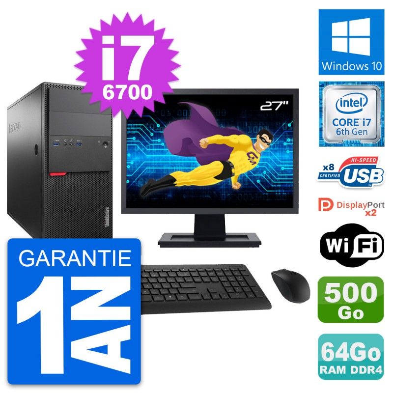 Lenovo M800 Desktop Computer - 27" Screen, Core i7-6700, 64GB RAM, 500GB Storage, Windows 10