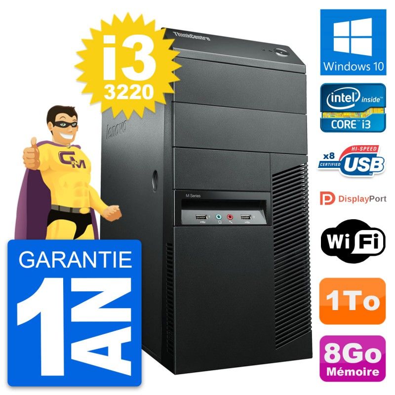Lenovo ThinkCentre M92p Desktop Computer - Intel i3-3220, 8GB RAM, 1TB HDD, Windows 10, WiFi