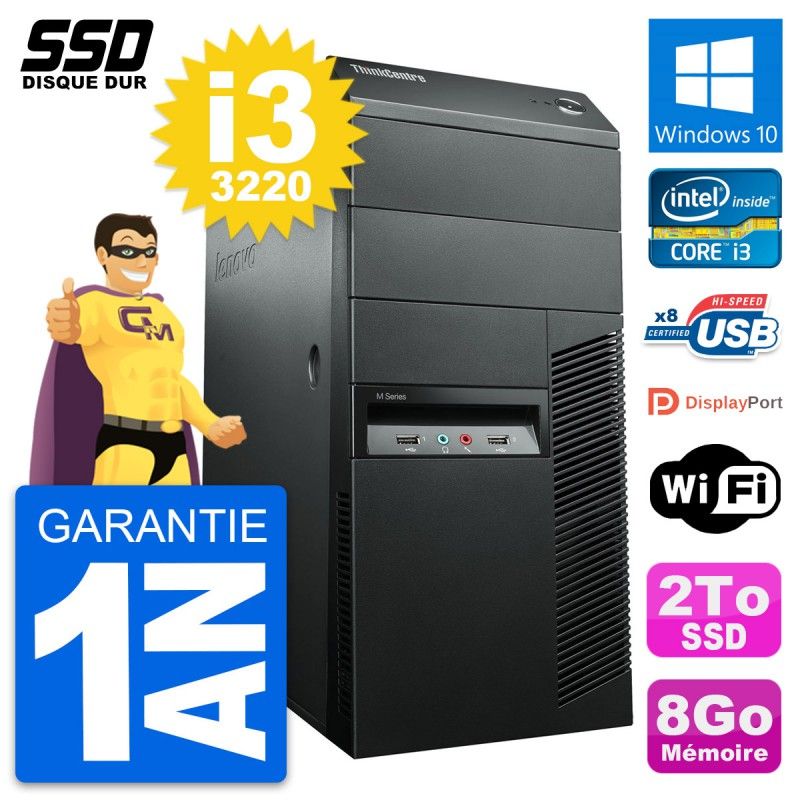 Lenovo ThinkCentre M92p Desktop Computer - Intel i3-3220, 8GB RAM, 2TB SSD, Windows 10, WiFi