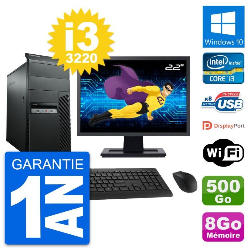Lenovo M92p 22-inch Desktop PC - Intel i3-3220, 8GB RAM, 500GB HDD, Windows 10, WiFi