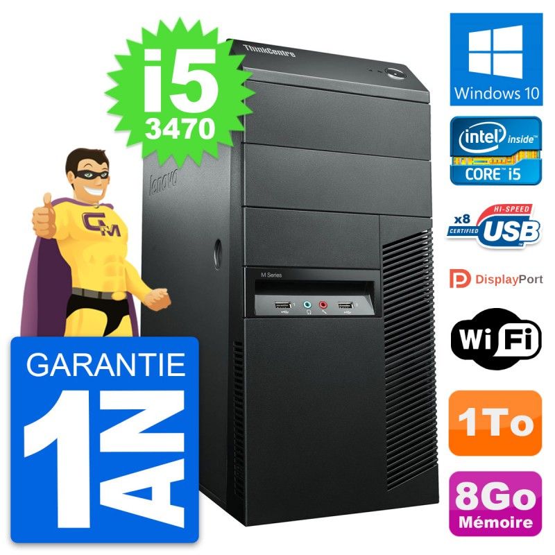 Lenovo ThinkCentre M92p Desktop PC - Intel i5-3470, 8GB RAM, 1TB HDD, Windows 10, WiFi