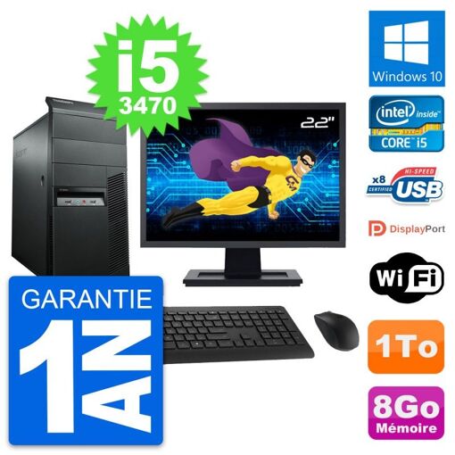 Lenovo M92p Desktop PC - 22" Screen, Intel i5-3470, 8GB RAM, 1TB Hard Drive, Windows 10, WiFi