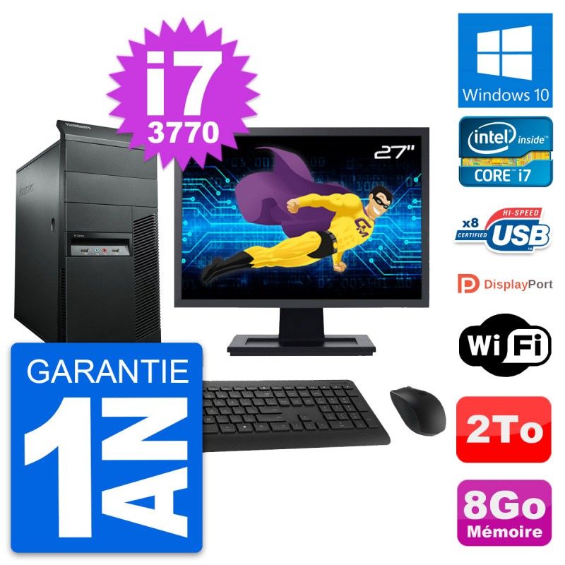 Lenovo M92p 27" Desktop Computer - Intel i7-3770, 8GB RAM, 2TB HDD, Windows 10, WiFi