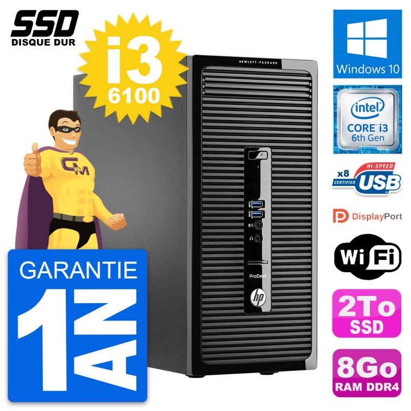HP ProDesk 400 G3 MT - Intel Core i3-6100, 8GB RAM, 2TB SSD, Windows 10