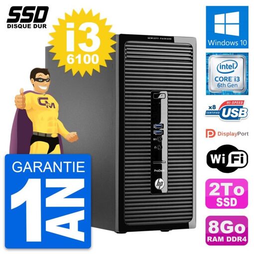 HP ProDesk 400 G3 MT - Intel Core i3-6100, 8GB RAM, 2TB SSD, Windows 10