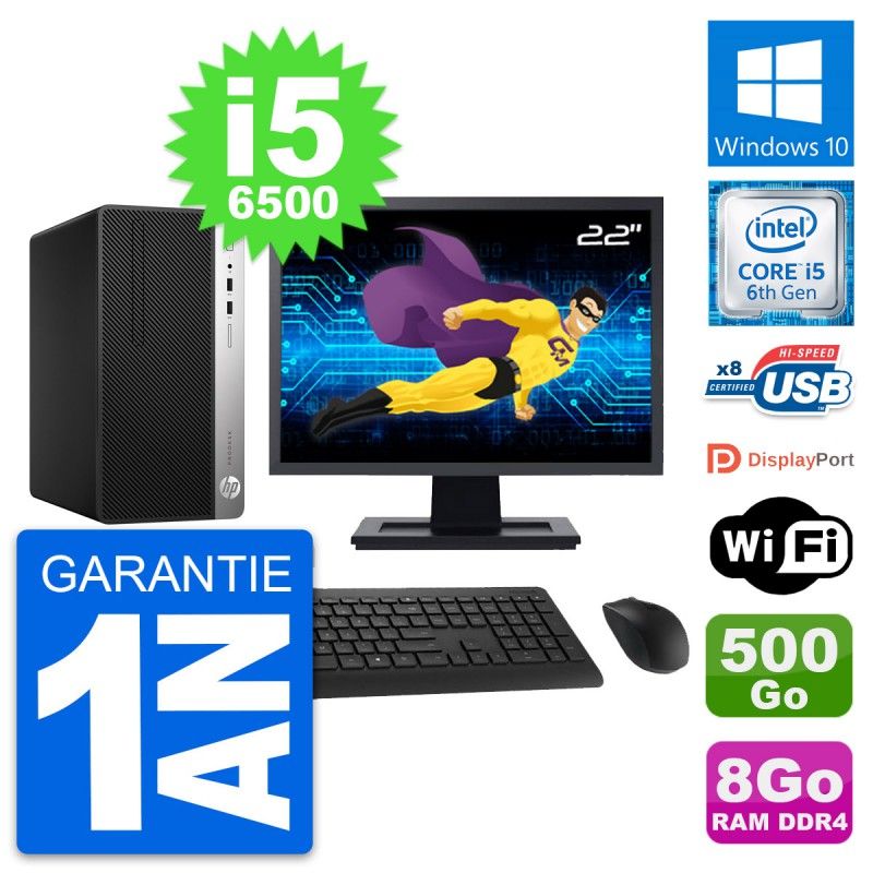 HP ProDesk 400 G4 MT Desktop PC - 22" Screen, Core i5-6500, 8GB RAM, 500GB HDD, Windows 10, WiFi