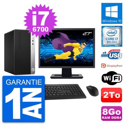 HP ProDesk 400 G4 MT Desktop PC - 27" Screen, Intel i7-6700, 8GB RAM, 2TB Storage, Windows 10, WiFi