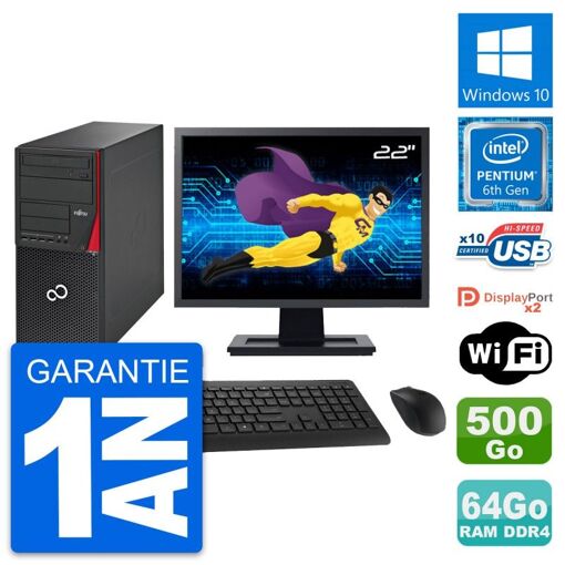 Fujitsu P756 22-inch PC Tower - Intel G4400, 64GB RAM, 500GB HDD, Windows 10, WiFi