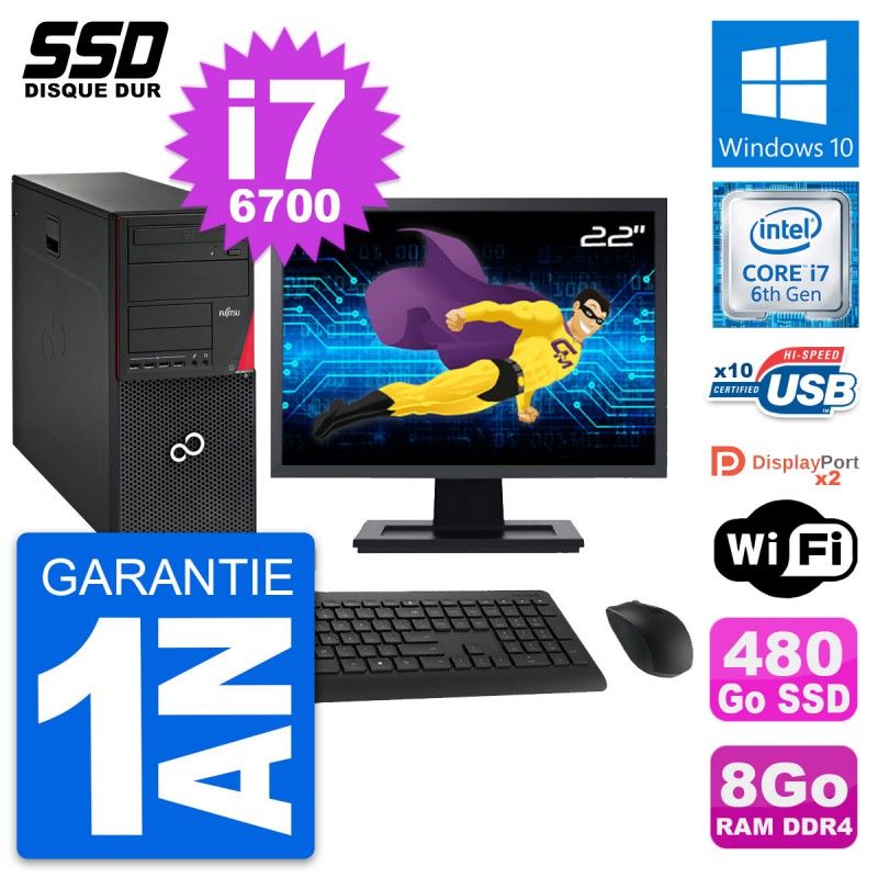 Fujitsu P756 22-inch All-in-One PC - Intel i7-6700, 8GB RAM, 480GB SSD, Windows 10