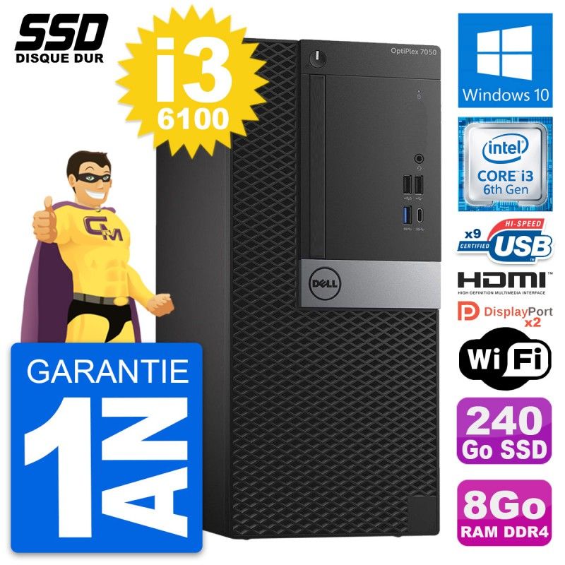 Dell OptiPlex 7050 Desktop PC - Intel i3-6100, 8GB RAM, 240GB SSD, HDMI, WiFi