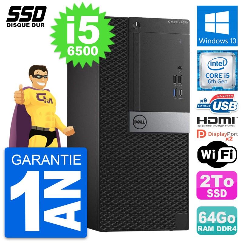 Dell OptiPlex 7050 Desktop PC - Intel i5-6500, 64GB RAM, 2TB SSD, Windows 10
