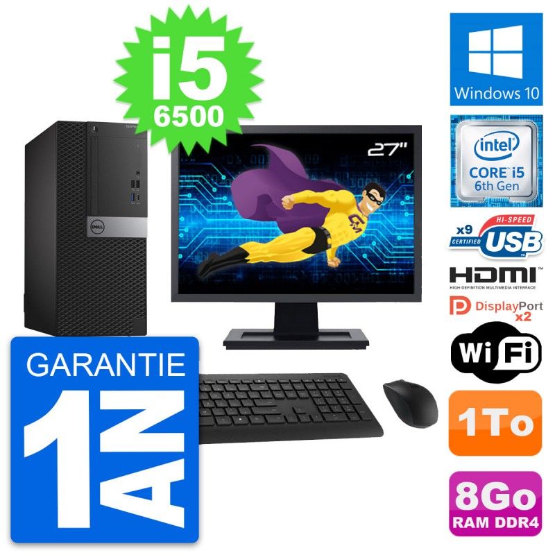 Dell OptiPlex 7050 Desktop Computer - 27" Display, Core i5-6500, 8GB RAM, 1TB HDD, Windows 10