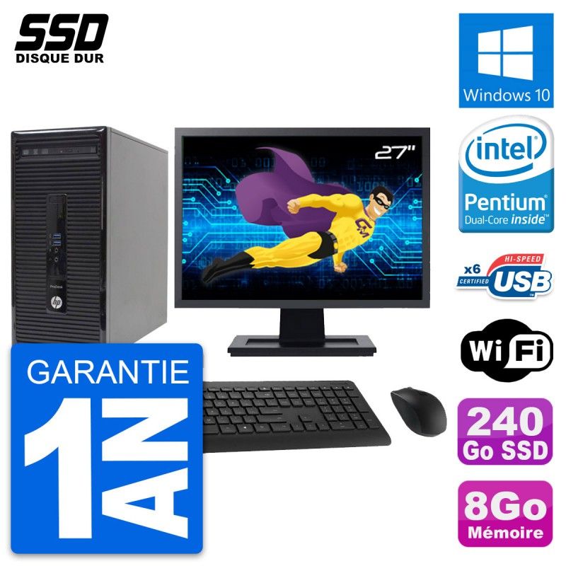 HP ProDesk 400 G2 MT Desktop PC - 27" Screen, Intel Pentium G3220, 8GB RAM, 240GB SSD, Windows 10