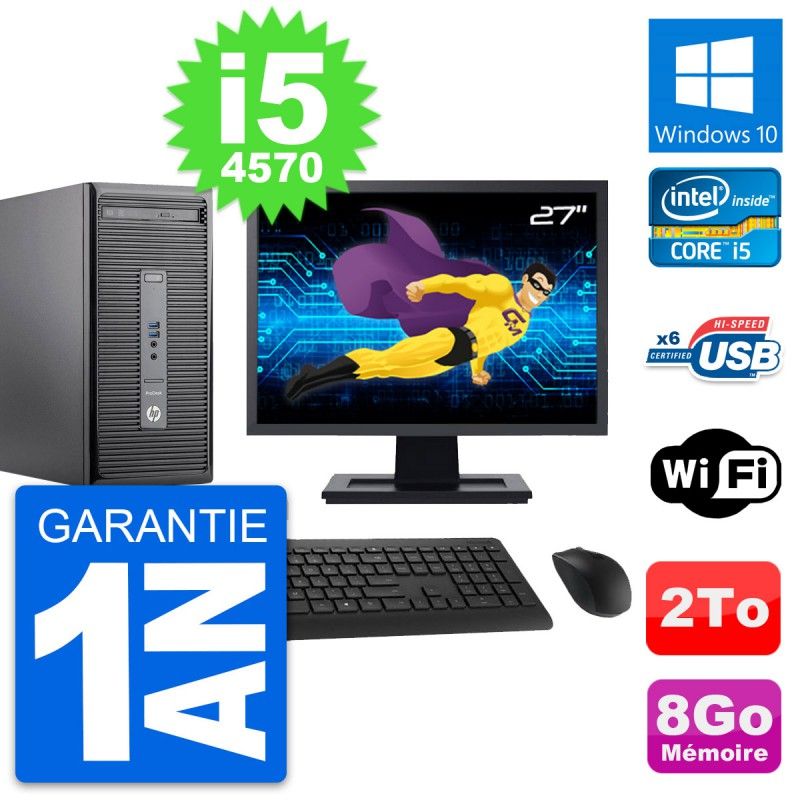 HP ProDesk 400 G2 MT Desktop PC - 27" Screen, Intel i5-4570, 8GB RAM, 2TB Storage, Windows 10