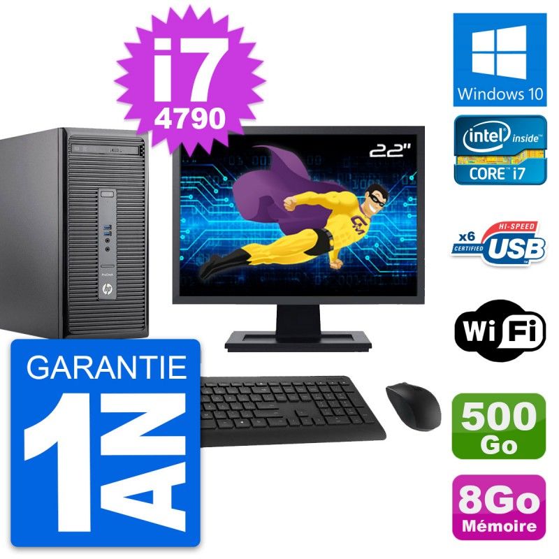 HP ProDesk 400 G2 MT Desktop Computer, 22" Screen, Core i7-4790, 8GB RAM, 500GB HDD, Windows 10, WiFi