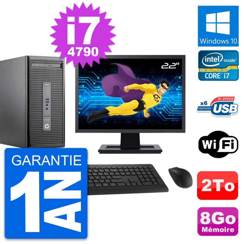 HP ProDesk 400 G2 MT Desktop Computer, 22" Screen, Intel i7-4790, 8GB RAM, 2TB HDD, Windows 10, WiFi
