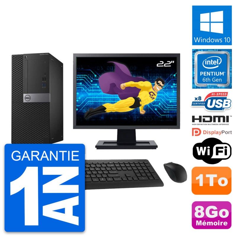 Dell OptiPlex 3040 Desktop PC - 22" Screen, Intel G4400, 8GB RAM, 1TB HDD, HDMI, WiFi