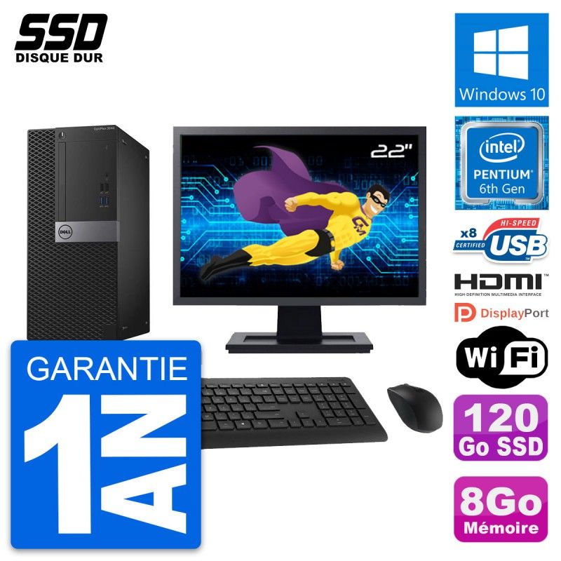 Dell OptiPlex 3040 Desktop Computer, 22" Screen, Intel G4400, 8GB RAM, 120GB SSD, HDMI, WiFi