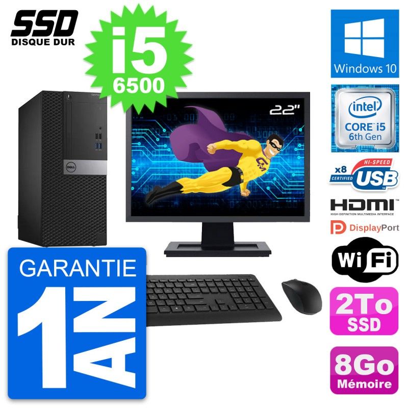 Dell OptiPlex 3040 Desktop PC - 22" Screen, Intel i5-6500, 8GB RAM, 2TB SSD, HDMI, WiFi