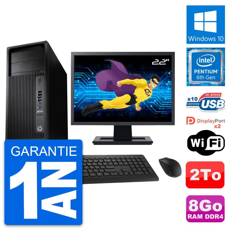 HP WorkStation Z240 Desktop PC - 22" Screen, Intel Pentium G4400, 8GB RAM, 2TB HDD, Windows 10, WiFi