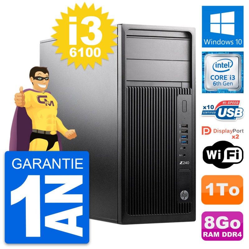 HP WorkStation Z240 MT - Intel i3-6100, 8GB RAM, 1TB HDD, Windows 10, WiFi