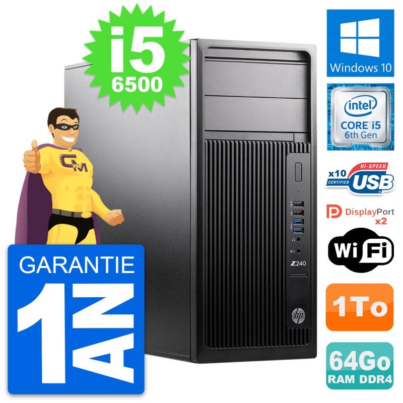 HP WorkStation Z240 MT - Intel i5-6500, 64GB RAM, 1TB HDD, Windows 10, WiFi