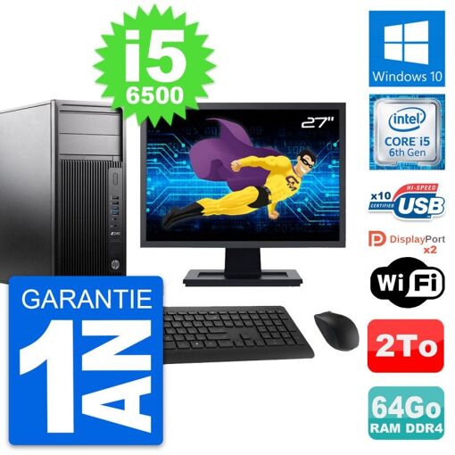 Computadora de estación de trabajo HP Z240 MT - Pantalla de 27'', Intel Core i5-6500, 64GB de RAM, 2TB HDD, Windows 10, WiFi