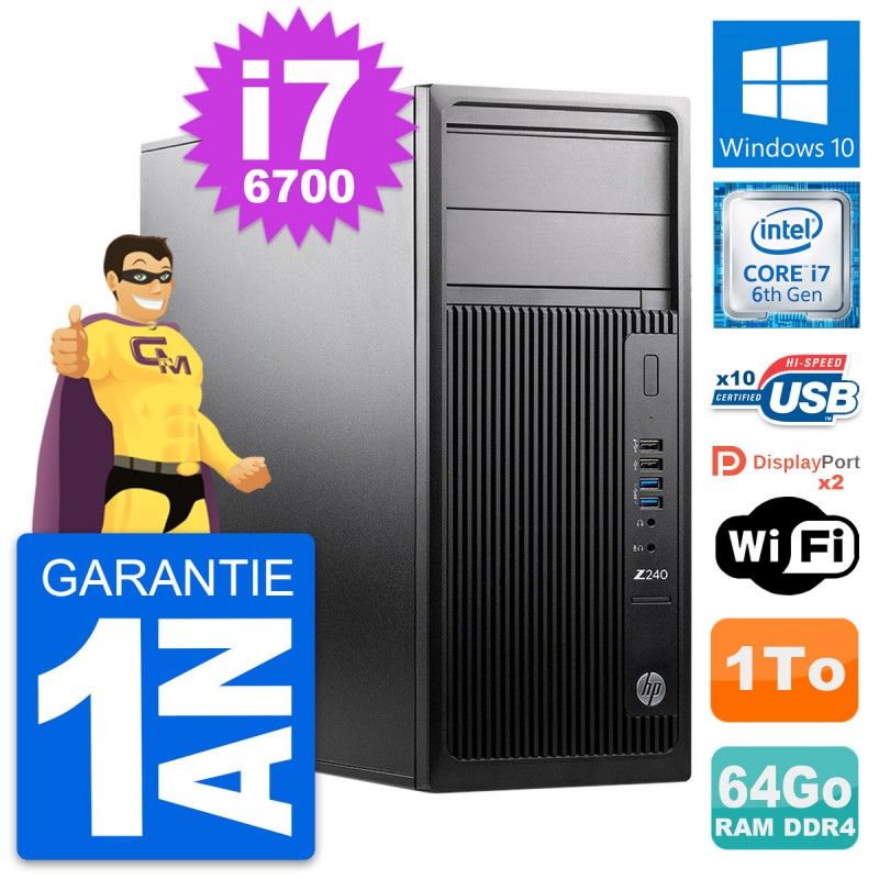 HP WorkStation Z240 MT - Intel i7-6700, 64GB RAM, 1TB Storage, Windows 10, WiFi