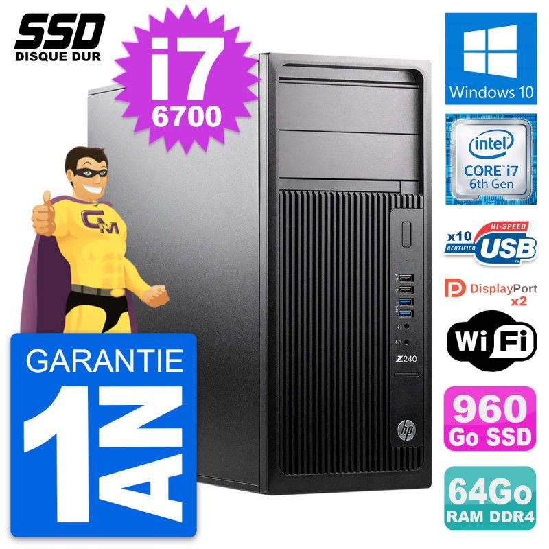 HP WorkStation Z240 MT - Intel i7-6700, 64GB RAM, 960GB SSD, Windows 10, WiFi