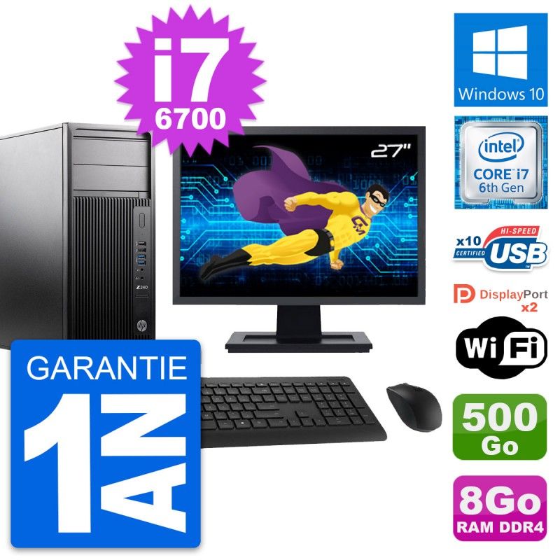 HP Z240 MT Desktop PC - 27" Screen, Intel i7-6700, 8GB RAM, 500GB HDD, Windows 10, WiFi